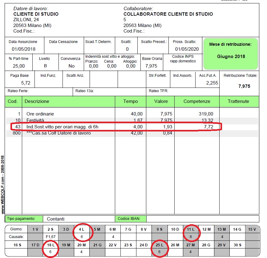 vitto alloggio indennità colf non convivente